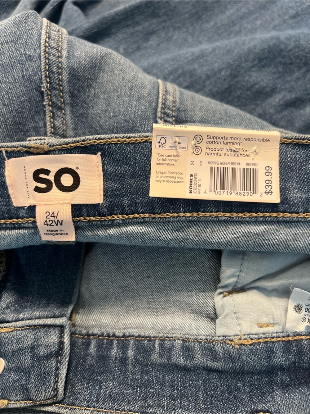 SO Super Stretch High Rise Wide Leg Blue Jeans Size 24 - Picture 9 of 10